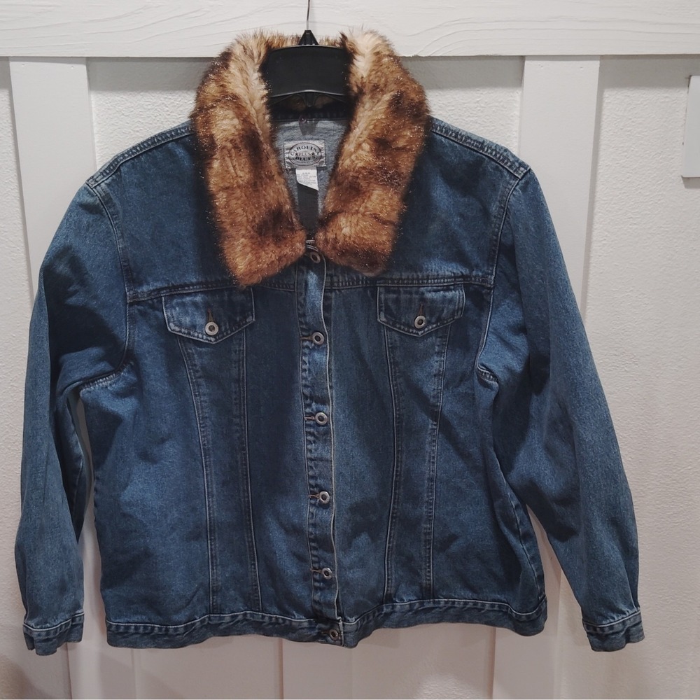 Vintage Carolina Blue Women's Denim 24W Jacket Faux Fur Collar